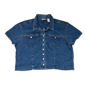 Vintage Liz Claiborne Denim Shirt Short Sleeve Snap 12 Festival Y2K Boho Summer